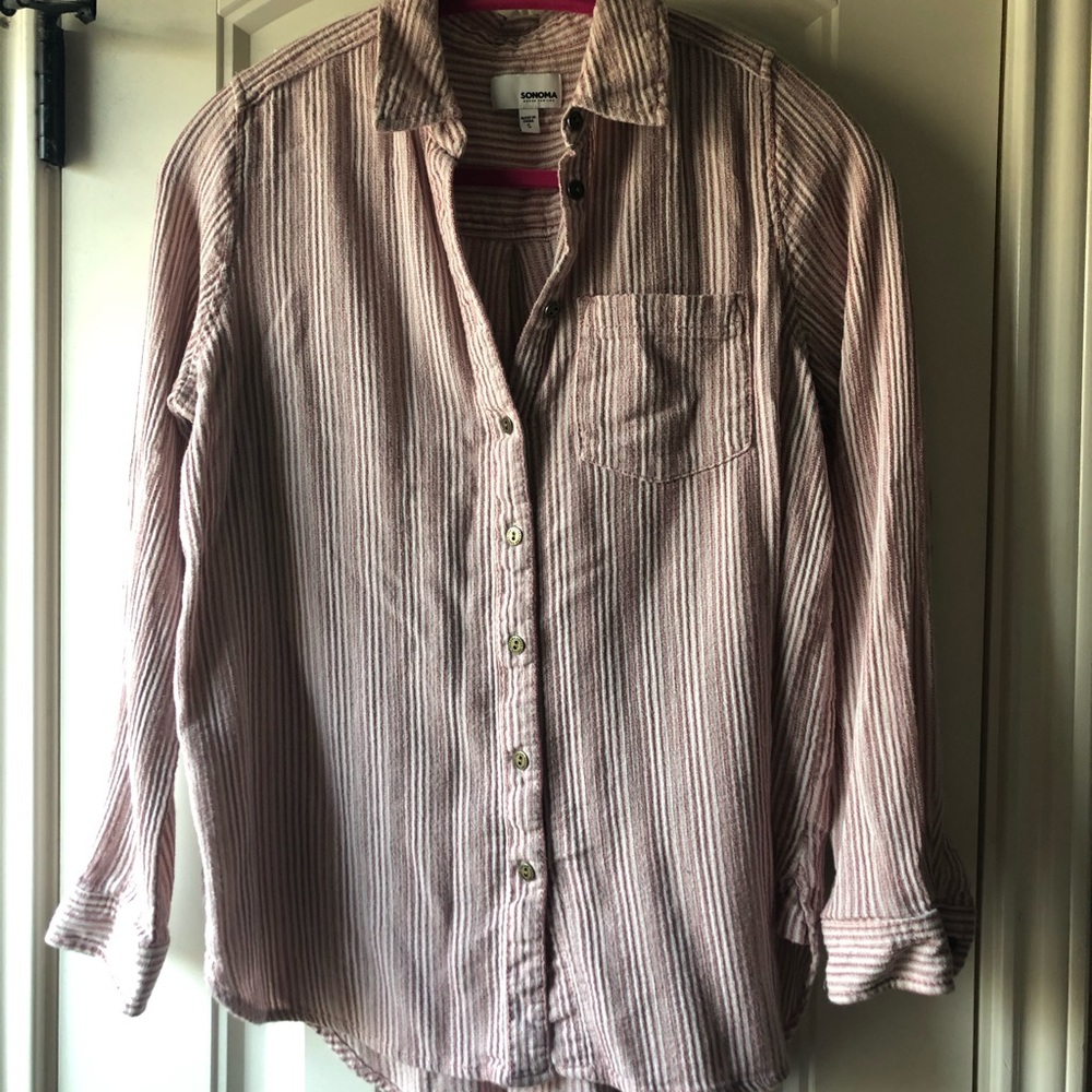Button Down Pink and White Striped